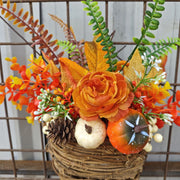 Artificial Maple Leaf and Pumpkin Door Hanger Wreath, Fall Harvest Thanksgiving Decor, 1 Piece, 14 Inch