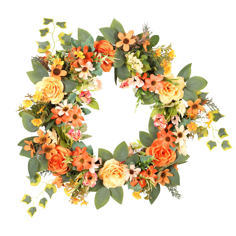 16 Inch Artificial Fall Floral Wreath Orange Peony Daisy 1 Pc