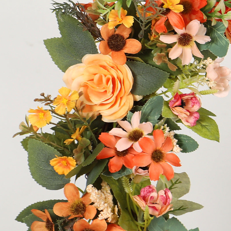 16 Inch Artificial Fall Floral Wreath Orange Peony Daisy 1 Pc