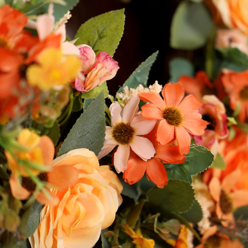 16 Inch Artificial Fall Floral Wreath Orange Peony Daisy 1 Pc