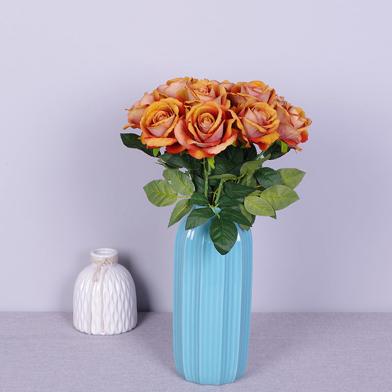 10 Pcs Artificial Silk Roses Bouquet, Bionic Flannel, for Floral Arrangement & Decor
