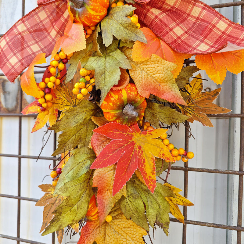 Bulk 6 Pcs Fall Pumpkin Maple Leaf Artificial Wall Swags Teardrop Front Door Decor