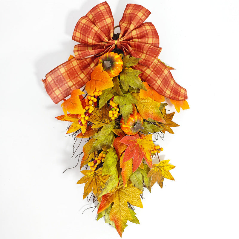Bulk 6 Pcs Fall Pumpkin Maple Leaf Artificial Wall Swags Teardrop Front Door Decor