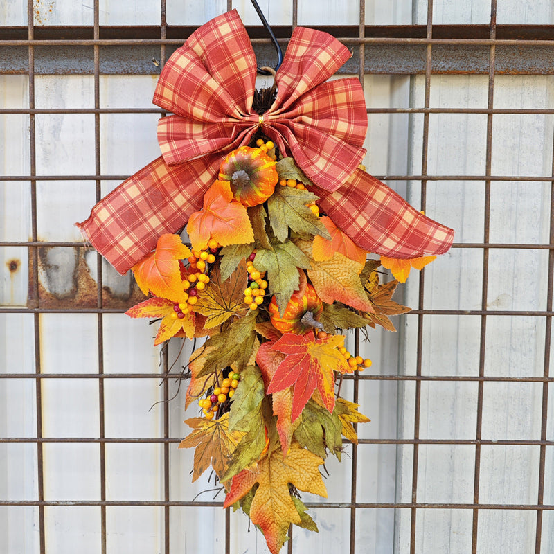 Bulk 6 Pcs Fall Pumpkin Maple Leaf Artificial Wall Swags Teardrop Front Door Decor
