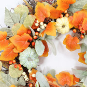 Artificial Pumpkin and Maple Leaf Wreath 14 Inch Fall Harvest Thanksgiving Decor