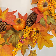Artificial Fall Pumpkin Pine Cone Maple Leaf Wreath 18 Inch Thanksgiving Harvest Festival Decor