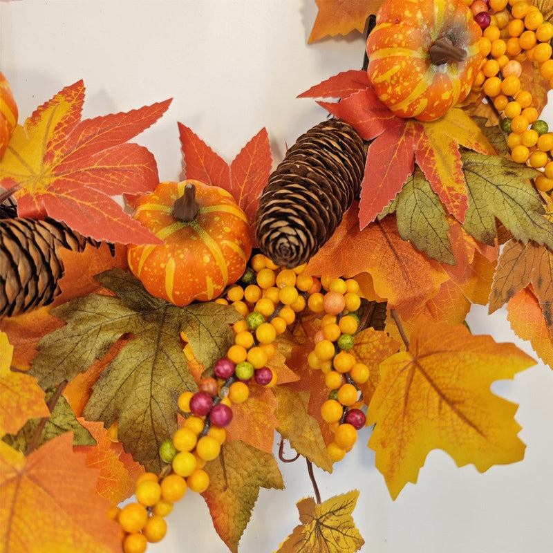 Artificial Fall Pumpkin Pine Cone Maple Leaf Wreath 18 Inch Thanksgiving Harvest Festival Decor