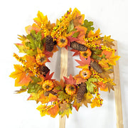 Artificial Fall Pumpkin Pine Cone Maple Leaf Wreath 18 Inch Thanksgiving Harvest Festival Decor