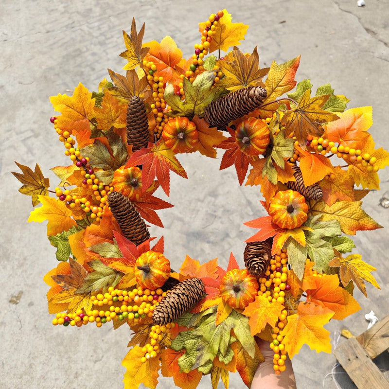 Artificial Fall Pumpkin Pine Cone Maple Leaf Wreath 18 Inch Thanksgiving Harvest Festival Decor