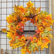 Artificial Fall Pumpkin Pine Cone Maple Leaf Wreath 18 Inch Thanksgiving Harvest Festival Decor