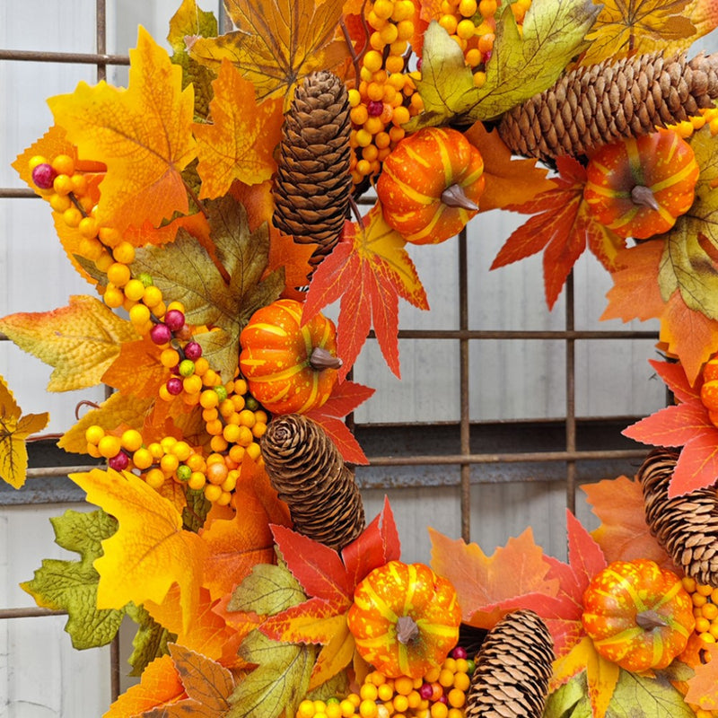 Artificial Fall Pumpkin Pine Cone Maple Leaf Wreath 18 Inch Thanksgiving Harvest Festival Decor