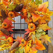 Artificial Fall Pumpkin Pine Cone Maple Leaf Wreath 18 Inch Thanksgiving Harvest Festival Decor