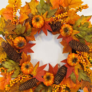 Artificial Fall Pumpkin Pine Cone Maple Leaf Wreath 18 Inch Thanksgiving Harvest Festival Decor