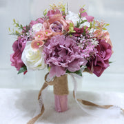 Artificial Dusty Rose Bouquet 10 Pcs Wedding Flowers Silk Stems Bulk Pack