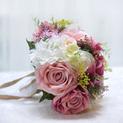 Artificial Dusty Rose Bouquet 10 Pcs Wedding Flowers Silk Stems Bulk Pack