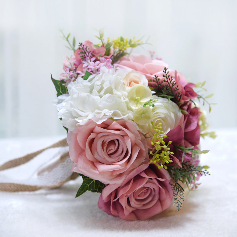 Artificial Dusty Rose Bouquet 10 Pcs Wedding Flowers Silk Stems Bulk Pack