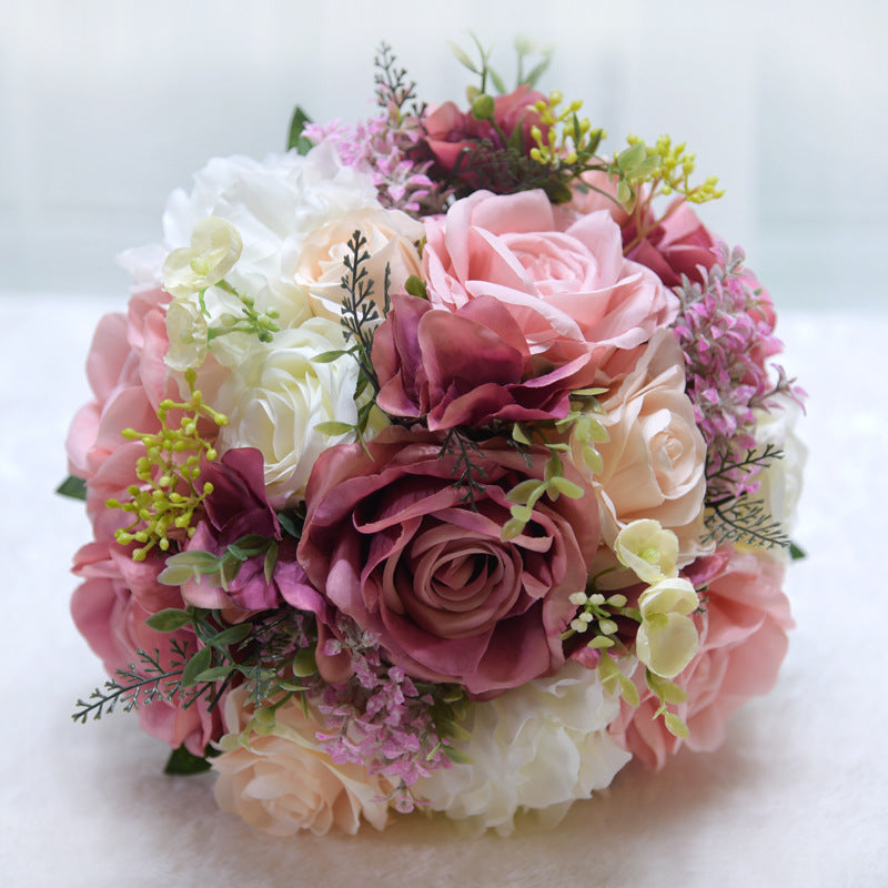 Artificial Dusty Rose Bouquet 10 Pcs Wedding Flowers Silk Stems Bulk Pack