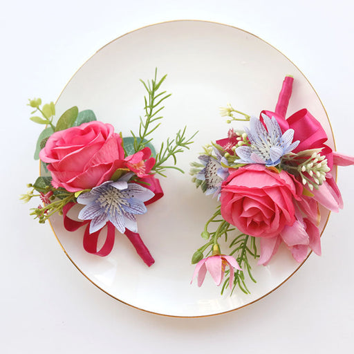 Fuchsia Artificial Flower Corsage and Boutonniere Set, Rustic Vintage Style, Bulk Quantity for Weddings and Proms