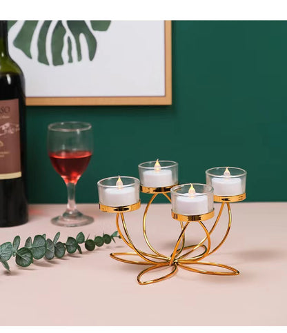 Bulk Geometric Lotus Flower Tealight Candle Holders Golden Metal Table Centerpiece Wholesale