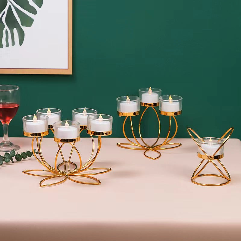 Bulk Geometric Lotus Flower Tealight Candle Holders Golden Metal Table Centerpiece Wholesale