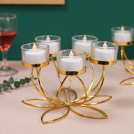 Bulk Geometric Lotus Flower Tealight Candle Holders Golden Metal Table Centerpiece Wholesale