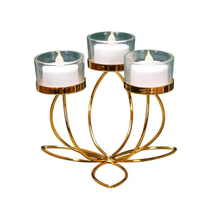 Bulk Geometric Lotus Flower Tealight Candle Holders Golden Metal Table Centerpiece Wholesale