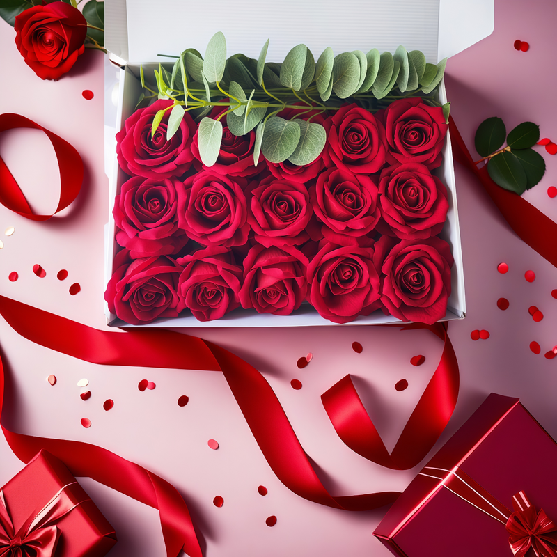 Velvet Rose Flowers with Stems and Heads, Bulk Gift Box, Luxury Artificial Silk, Wedding DIY Crafts