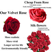 Velvet Rose Flowers with Stems and Heads, Bulk Gift Box, Luxury Artificial Silk, Wedding DIY Crafts