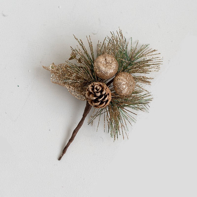 Glitter Artificial Pine Cone Picks with Christmas Berry Stems and Branches, Bulk Holiday Ornaments Set