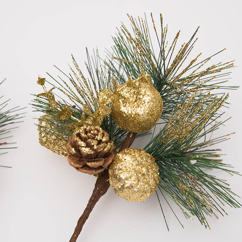 Glitter Artificial Pine Cone Picks with Christmas Berry Stems and Branches, Bulk Holiday Ornaments Set