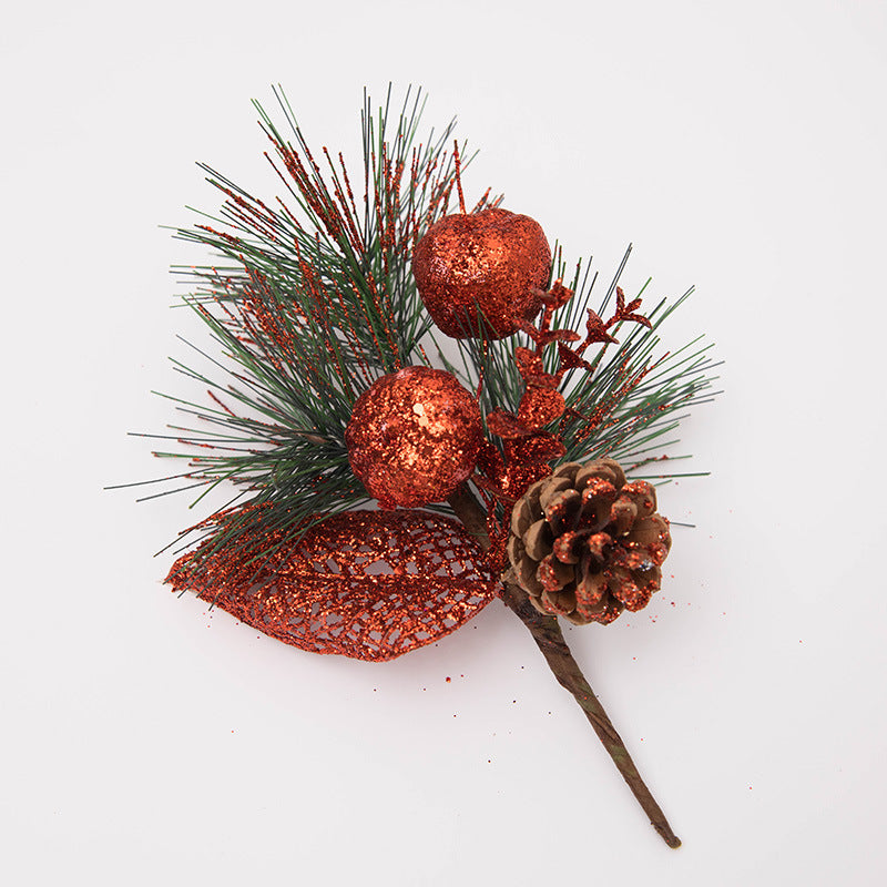 Glitter Artificial Pine Cone Picks with Christmas Berry Stems and Branches, Bulk Holiday Ornaments Set