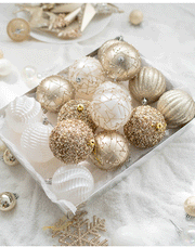 Glitter Champagne Christmas Ball Ornaments Set, 12 Pcs Hanging Decorations for Tree, Holiday Home Decor