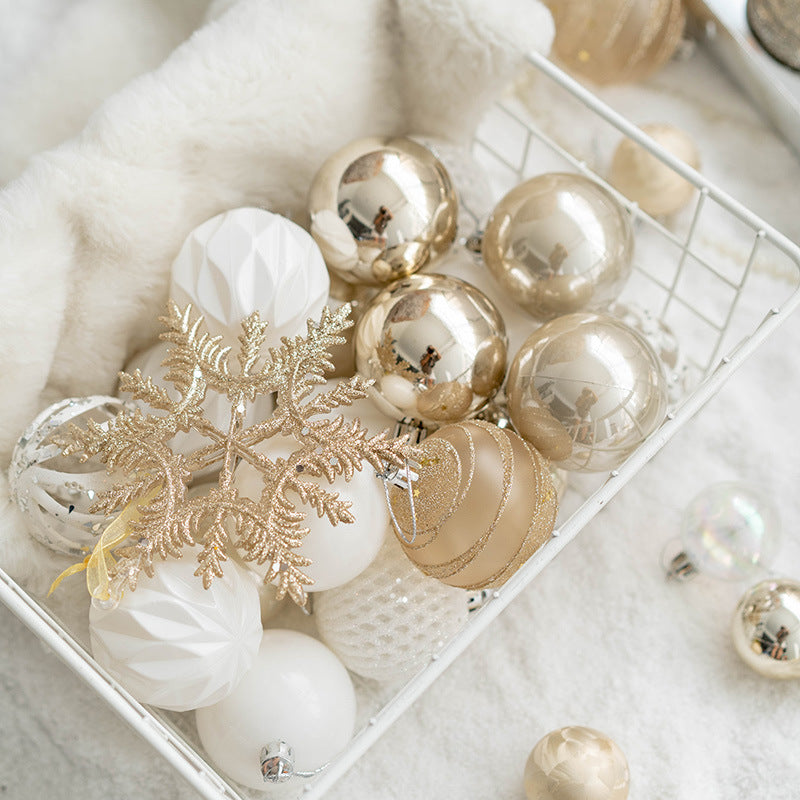 Glitter Champagne Christmas Ball Ornaments Set, 12 Pcs Hanging Decorations for Tree, Holiday Home Decor