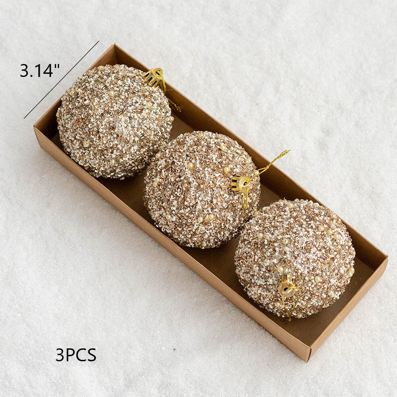 Glitter Champagne Christmas Ball Ornaments Set, 12 Pcs Hanging Decorations for Tree, Holiday Home Decor