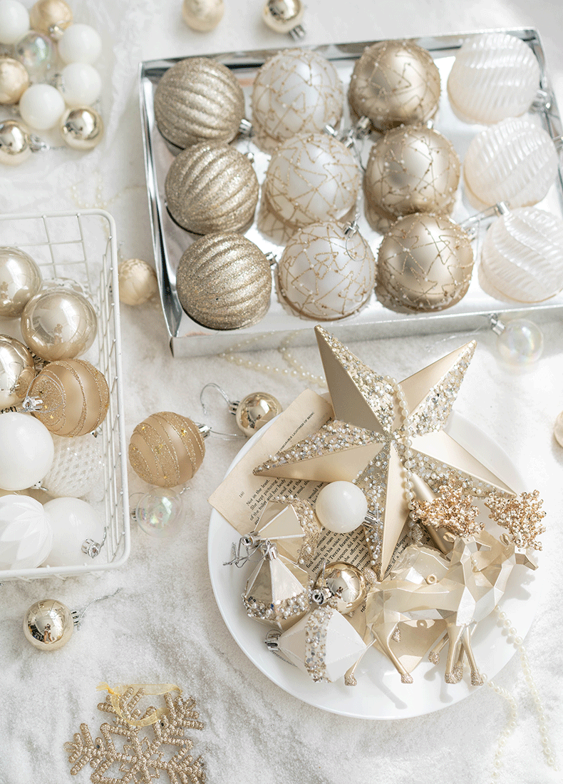 Glitter Champagne Christmas Ball Ornaments Set, 12 Pcs Hanging Decorations for Tree, Holiday Home Decor