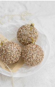 Glitter Champagne Christmas Ball Ornaments Set, 12 Pcs Hanging Decorations for Tree, Holiday Home Decor