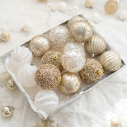 Glitter Champagne Christmas Ball Ornaments Set, 12 Pcs Hanging Decorations for Tree, Holiday Home Decor
