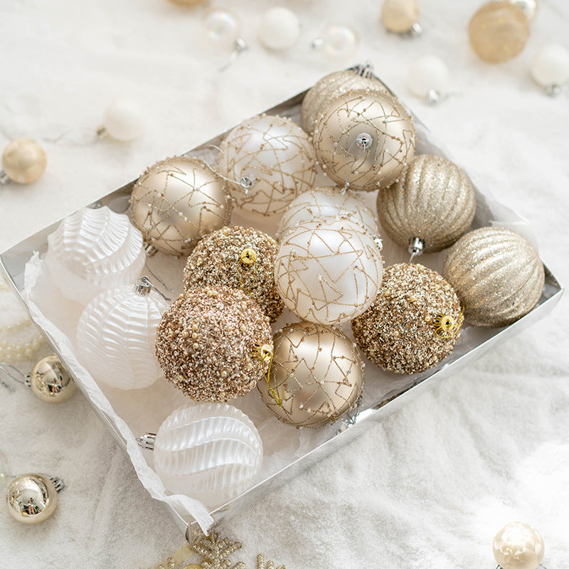Glitter Champagne Christmas Ball Ornaments Set, 12 Pcs Hanging Decorations for Tree, Holiday Home Decor