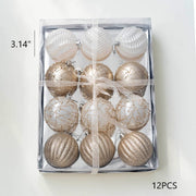 Glitter Champagne Christmas Ball Ornaments Set, 12 Pcs Hanging Decorations for Tree, Holiday Home Decor