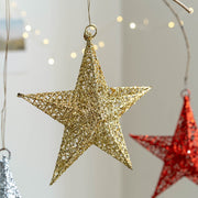 Glitter Star Hanging Ornaments 12 Pcs Bulk Christmas Tree Decorations for Holiday Party