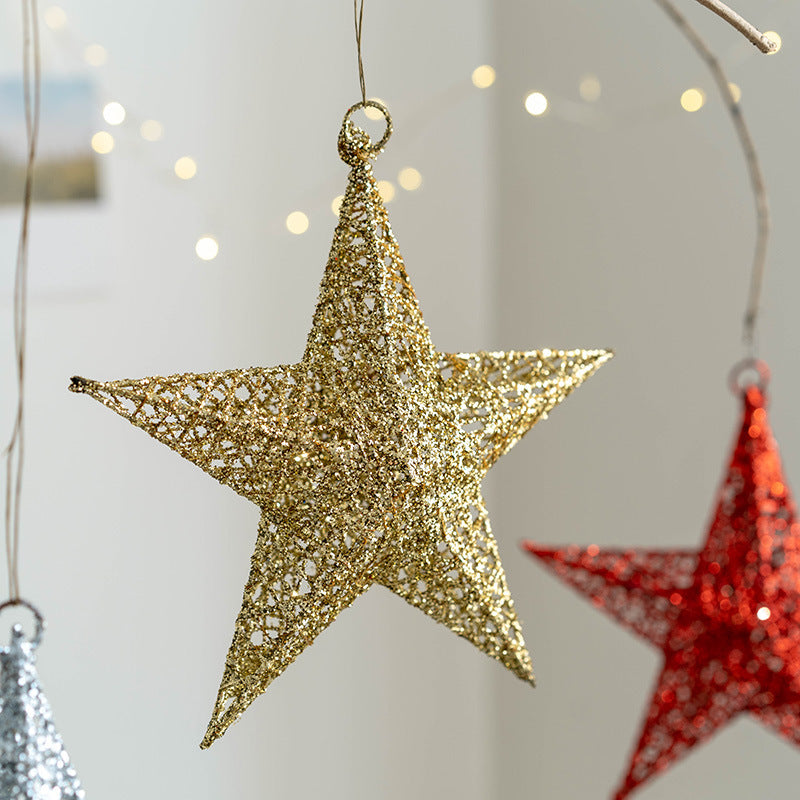 Glitter Star Hanging Ornaments 12 Pcs Bulk Christmas Tree Decorations for Holiday Party