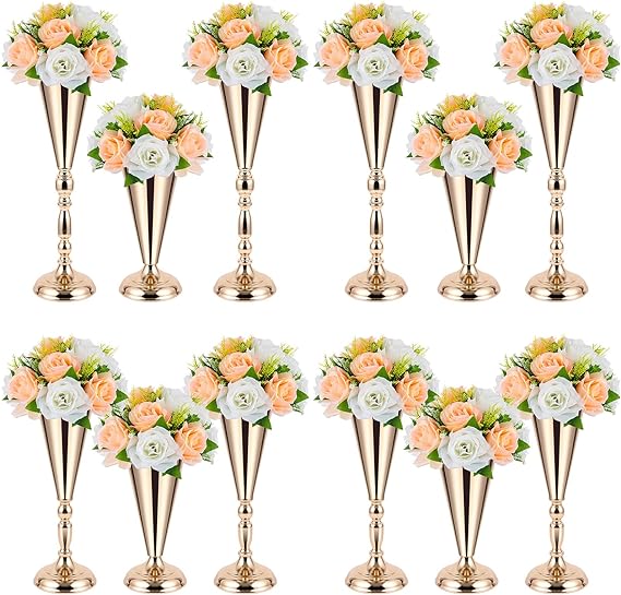 Bulk Gold Flower Arrangement Stand for Centerpiece Versatile Trumpet Vase for Table Party Event Wedding Reception Anniversary Birthday Dining Room Home Decor Wholesale