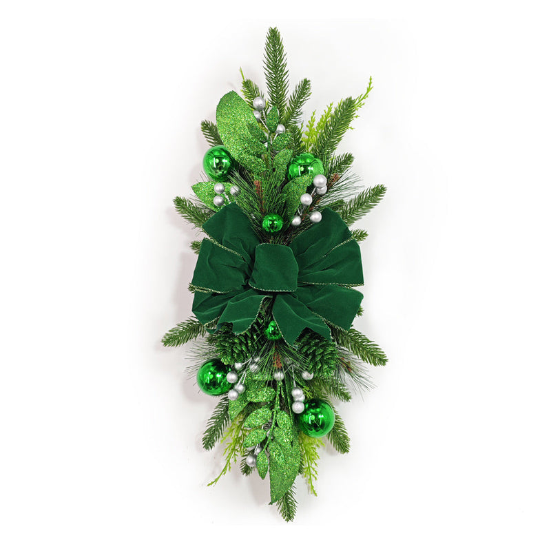Green Artificial Christmas Teardrop Swag Garland 6 Ft Bulk for Stairs Door Fireplace Window Home Decor
