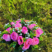 22 Colors Artificial Rose Bush Bouquets for Graves and Memorials, Bulk Wholesale Cemetery Flowers in Vase
