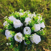 22 Colors Artificial Rose Bush Bouquets for Graves and Memorials, Bulk Wholesale Cemetery Flowers in Vase