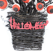 Halloween Eyeball Wall Hanging Basket with Artificial Plant Twigs, Glowing Decoration for Front Door, Bulk Quantity
