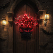 Halloween Eyeball Wall Hanging Basket with Artificial Plant Twigs, Glowing Decoration for Front Door, Bulk Quantity