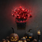 Halloween Eyeball Wall Hanging Basket with Artificial Plant Twigs, Glowing Decoration for Front Door, Bulk Quantity