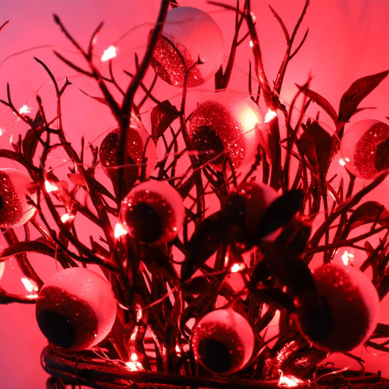 Halloween Eyeball Wall Hanging Basket with Artificial Plant Twigs, Glowing Decoration for Front Door, Bulk Quantity