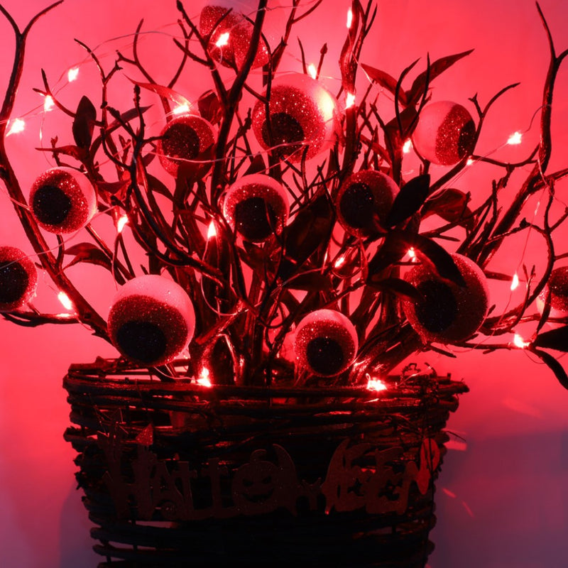 Halloween Eyeball Wall Hanging Basket with Artificial Plant Twigs, Glowing Decoration for Front Door, Bulk Quantity
